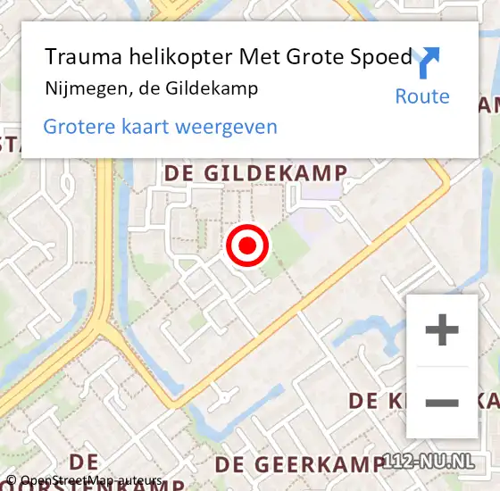 Locatie op kaart van de 112 melding: Trauma helikopter Met Grote Spoed Naar Nijmegen, de Gildekamp op 23 april 2024 21:30
