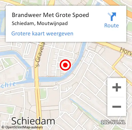Locatie op kaart van de 112 melding: Brandweer Met Grote Spoed Naar Schiedam, Moutwijnpad op 23 april 2024 22:03