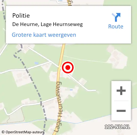 Locatie op kaart van de 112 melding: Politie De Heurne, Lage Heurnseweg op 23 april 2024 22:06