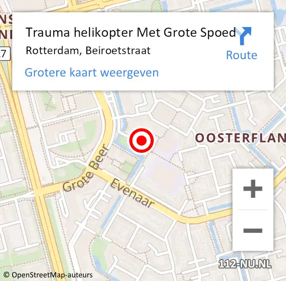 Locatie op kaart van de 112 melding: Trauma helikopter Met Grote Spoed Naar Rotterdam, Beiroetstraat op 23 april 2024 22:38