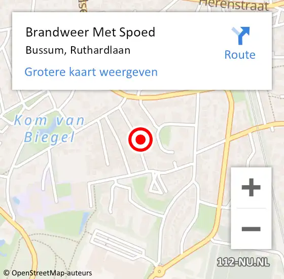 Locatie op kaart van de 112 melding: Brandweer Met Spoed Naar Bussum, Ruthardlaan op 23 april 2024 22:49