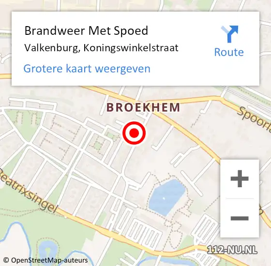 Locatie op kaart van de 112 melding: Brandweer Met Spoed Naar Valkenburg, Koningswinkelstraat op 23 april 2024 23:15