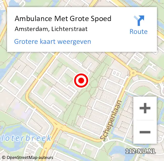 Locatie op kaart van de 112 melding: Ambulance Met Grote Spoed Naar Amsterdam, Lichterstraat op 23 april 2024 23:43