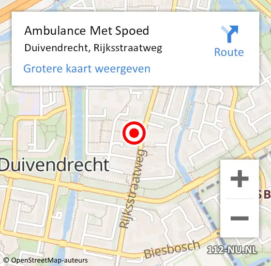 Locatie op kaart van de 112 melding: Ambulance Met Spoed Naar Duivendrecht, Rijksstraatweg op 24 april 2024 01:07