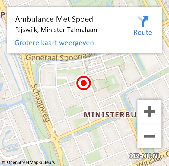 Locatie op kaart van de 112 melding: Ambulance Met Spoed Naar Rijswijk, Minister Talmalaan op 24 april 2024 02:06