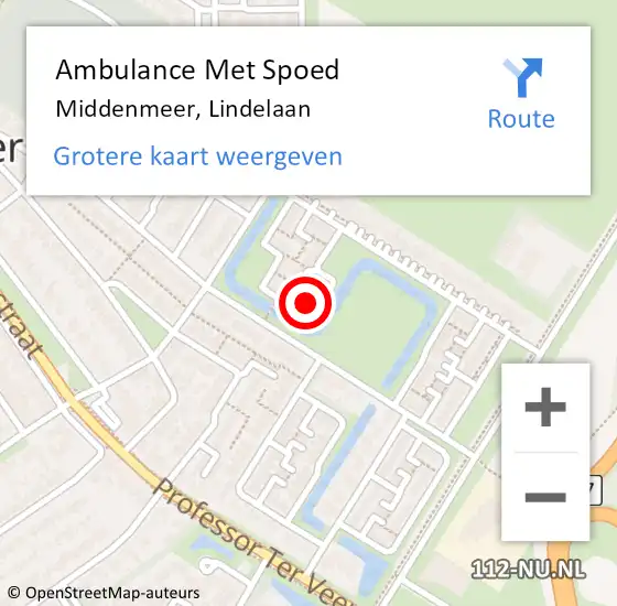 Locatie op kaart van de 112 melding: Ambulance Met Spoed Naar Middenmeer, Lindelaan op 24 april 2024 02:43