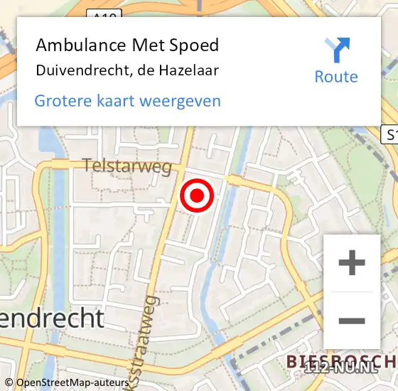 Locatie op kaart van de 112 melding: Ambulance Met Spoed Naar Duivendrecht, de Hazelaar op 24 april 2024 02:52