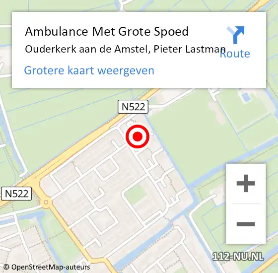 Locatie op kaart van de 112 melding: Ambulance Met Grote Spoed Naar Ouderkerk aan de Amstel, Pieter Lastman op 24 april 2024 03:21