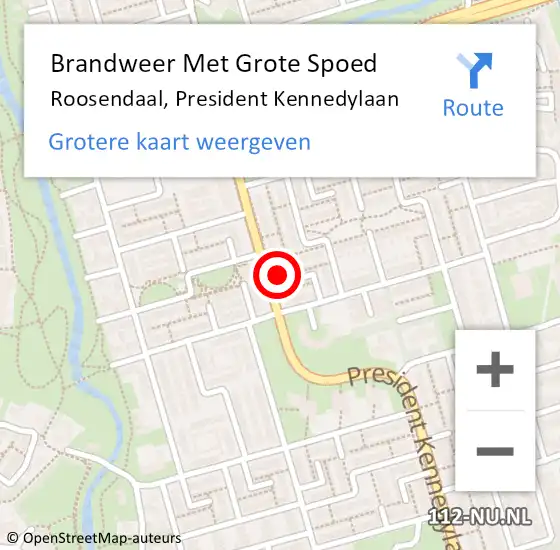 Locatie op kaart van de 112 melding: Brandweer Met Grote Spoed Naar Roosendaal, President Kennedylaan op 24 april 2024 04:48