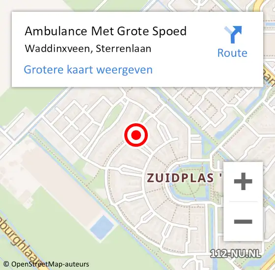 Locatie op kaart van de 112 melding: Ambulance Met Grote Spoed Naar Waddinxveen, Sterrenlaan op 24 april 2024 05:55