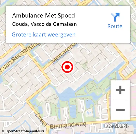 Locatie op kaart van de 112 melding: Ambulance Met Spoed Naar Gouda, Vasco da Gamalaan op 24 april 2024 06:45