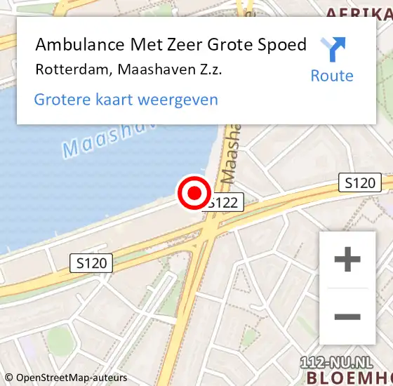 Locatie op kaart van de 112 melding: Ambulance Met Zeer Grote Spoed Naar Rotterdam, Maashaven Z.z. op 24 april 2024 08:05