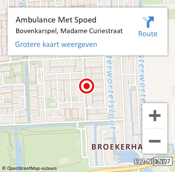 Locatie op kaart van de 112 melding: Ambulance Met Spoed Naar Bovenkarspel, Madame Curiestraat op 24 april 2024 08:12