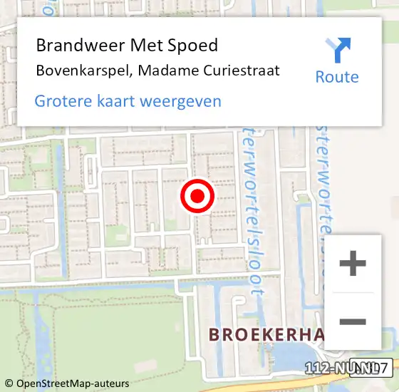 Locatie op kaart van de 112 melding: Brandweer Met Spoed Naar Bovenkarspel, Madame Curiestraat op 24 april 2024 08:42