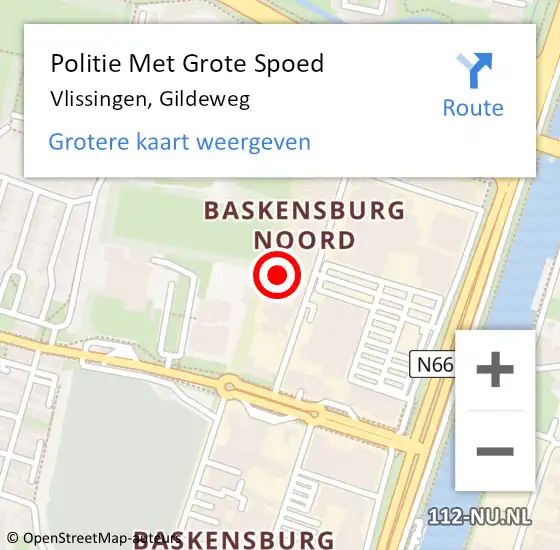 Locatie op kaart van de 112 melding: Politie Met Grote Spoed Naar Vlissingen, Gildeweg op 24 april 2024 09:14
