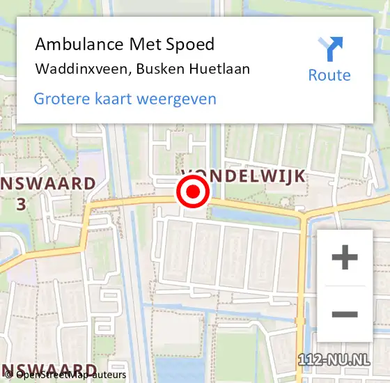 Locatie op kaart van de 112 melding: Ambulance Met Spoed Naar Waddinxveen, Busken Huetlaan op 24 april 2024 09:16