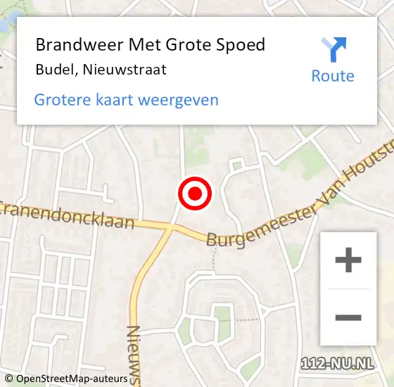 Locatie op kaart van de 112 melding: Brandweer Met Grote Spoed Naar Budel, Nieuwstraat op 24 april 2024 09:26