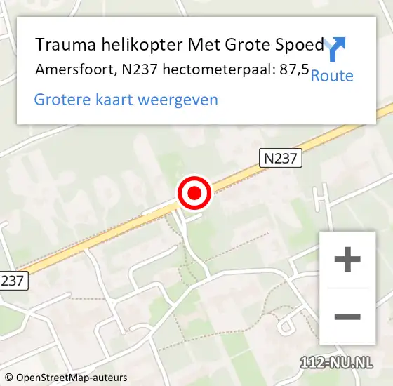 Locatie op kaart van de 112 melding: Trauma helikopter Met Grote Spoed Naar Amersfoort, N237 hectometerpaal: 87,5 op 24 april 2024 09:31