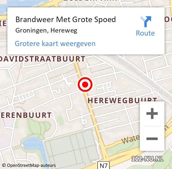 Locatie op kaart van de 112 melding: Brandweer Met Grote Spoed Naar Groningen, Hereweg op 24 april 2024 09:37