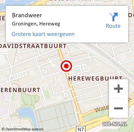 Locatie op kaart van de 112 melding: Brandweer Groningen, Hereweg op 24 april 2024 09:38