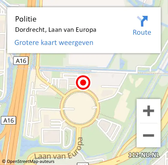 Locatie op kaart van de 112 melding: Politie Dordrecht, Laan van Europa op 24 april 2024 10:13