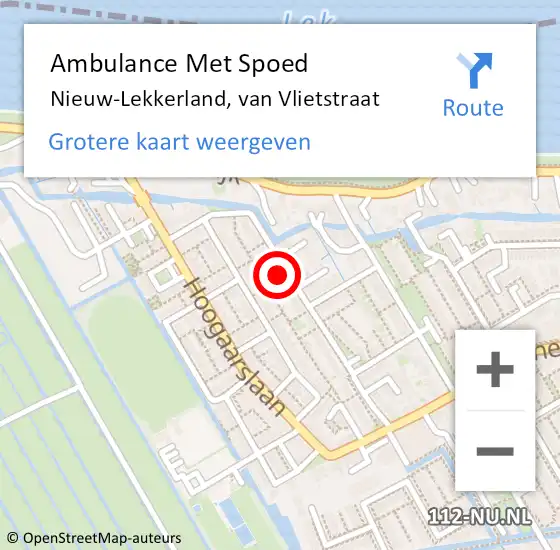 Locatie op kaart van de 112 melding: Ambulance Met Spoed Naar Nieuw-Lekkerland, van Vlietstraat op 24 april 2024 10:15