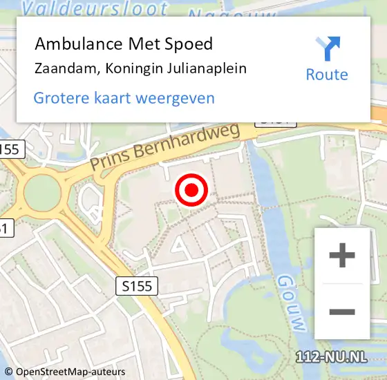 Locatie op kaart van de 112 melding: Ambulance Met Spoed Naar Zaandam, Koningin Julianaplein op 24 april 2024 10:15