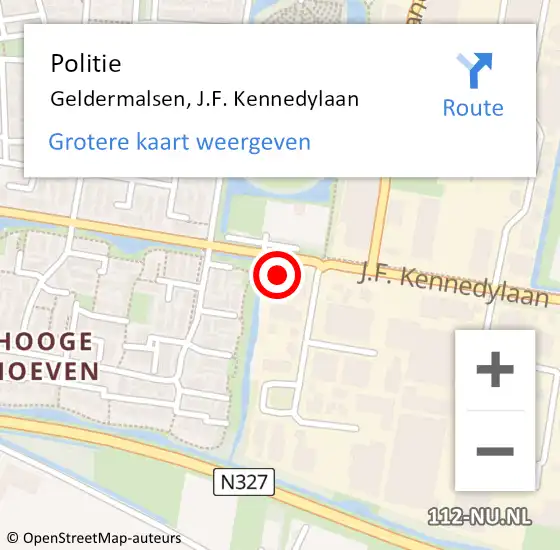 Locatie op kaart van de 112 melding: Politie Geldermalsen, J.F. Kennedylaan op 24 april 2024 10:29