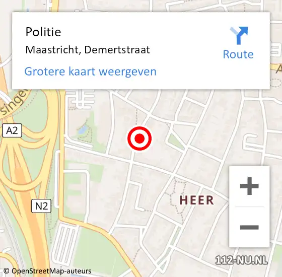 Locatie op kaart van de 112 melding: Politie Maastricht, Demertstraat op 24 april 2024 10:31