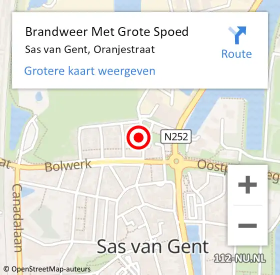 Locatie op kaart van de 112 melding: Brandweer Met Grote Spoed Naar Sas van Gent, Oranjestraat op 24 april 2024 10:36