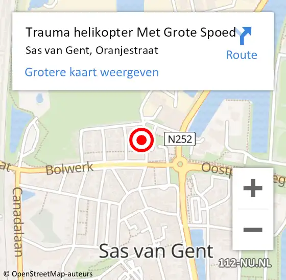 Locatie op kaart van de 112 melding: Trauma helikopter Met Grote Spoed Naar Sas van Gent, Oranjestraat op 24 april 2024 10:37