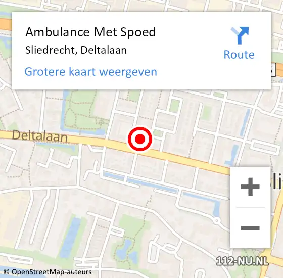 Locatie op kaart van de 112 melding: Ambulance Met Spoed Naar Sliedrecht, Deltalaan op 24 april 2024 10:49