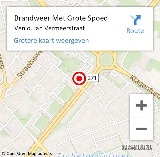Locatie op kaart van de 112 melding: Brandweer Met Grote Spoed Naar Venlo, Jan Vermeerstraat op 24 april 2024 10:51
