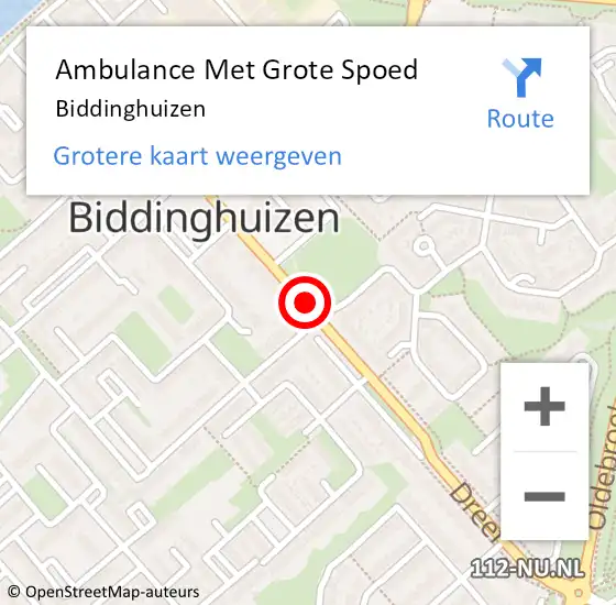 Locatie op kaart van de 112 melding: Ambulance Met Grote Spoed Naar Biddinghuizen op 24 april 2024 11:04