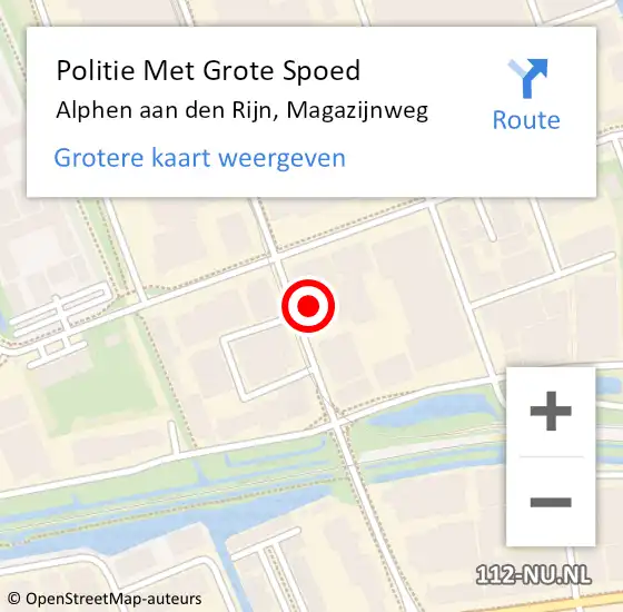 Locatie op kaart van de 112 melding: Politie Met Grote Spoed Naar Alphen aan den Rijn, Magazijnweg op 24 april 2024 11:11