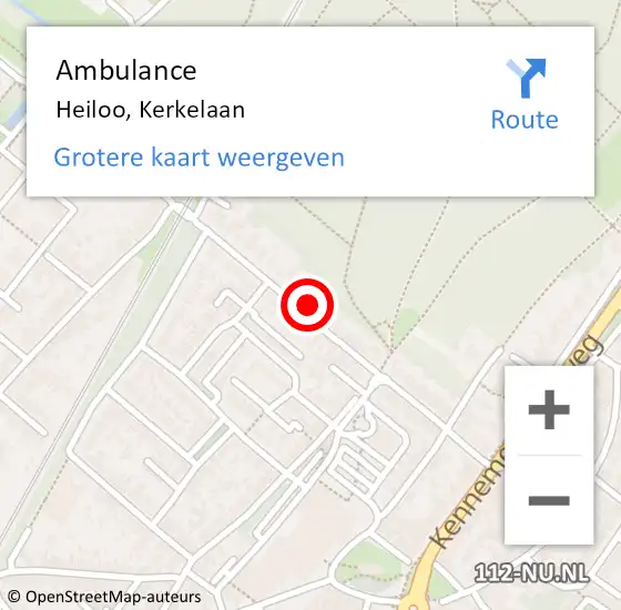 Locatie op kaart van de 112 melding: Ambulance Heiloo, Kerkelaan op 24 april 2024 11:35