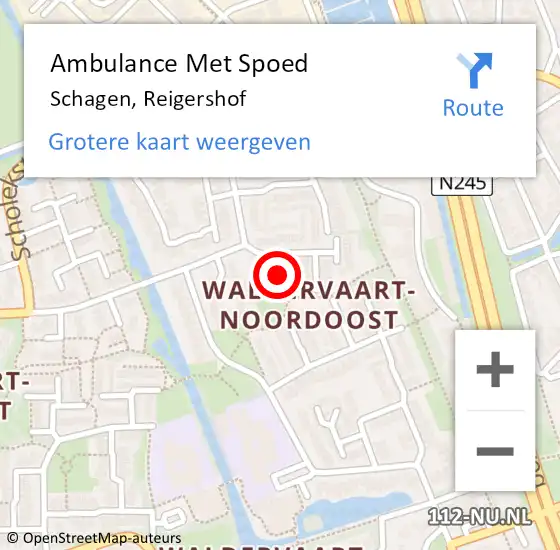 Locatie op kaart van de 112 melding: Ambulance Met Spoed Naar Schagen, Reigershof op 24 april 2024 12:06
