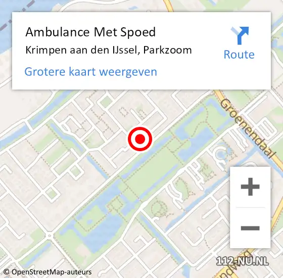 Locatie op kaart van de 112 melding: Ambulance Met Spoed Naar Krimpen aan den IJssel, Parkzoom op 24 april 2024 12:10