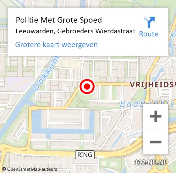 Locatie op kaart van de 112 melding: Politie Met Grote Spoed Naar Leeuwarden, Gebroeders Wierdastraat op 24 april 2024 12:23