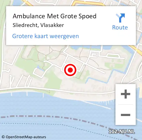 Locatie op kaart van de 112 melding: Ambulance Met Grote Spoed Naar Sliedrecht, Vlasakker op 24 april 2024 12:25