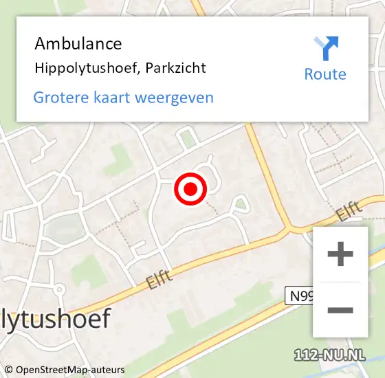 Locatie op kaart van de 112 melding: Ambulance Hippolytushoef, Parkzicht op 24 april 2024 12:28