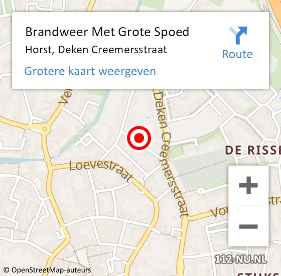 Locatie op kaart van de 112 melding: Brandweer Met Grote Spoed Naar Horst, Deken Creemersstraat op 24 april 2024 12:29