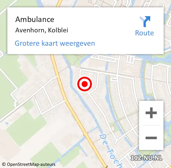 Locatie op kaart van de 112 melding: Ambulance Avenhorn, Kolblei op 24 april 2024 12:30