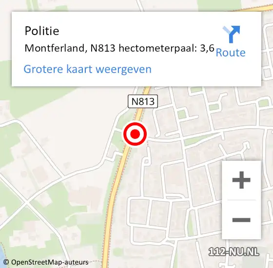 Locatie op kaart van de 112 melding: Politie Montferland, N813 hectometerpaal: 3,6 op 24 april 2024 12:40