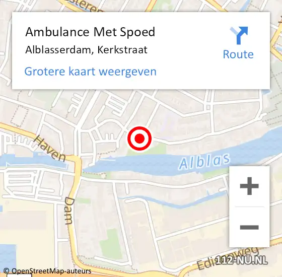 Locatie op kaart van de 112 melding: Ambulance Met Spoed Naar Alblasserdam, Kerkstraat op 24 april 2024 12:45