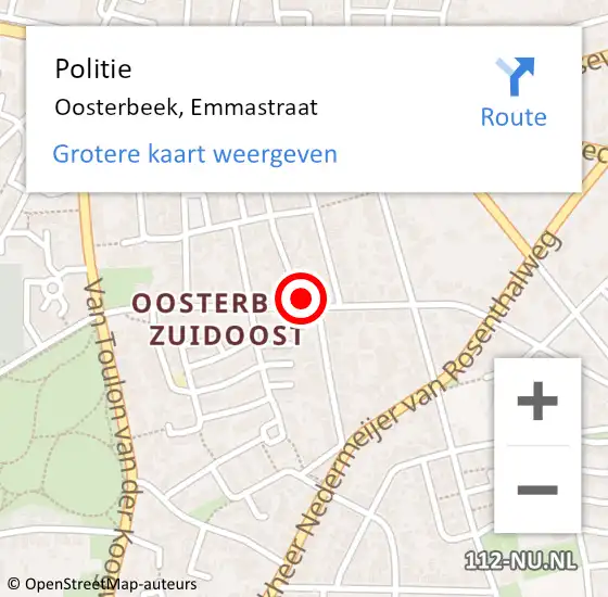 Locatie op kaart van de 112 melding: Politie Oosterbeek, Emmastraat op 24 april 2024 14:33
