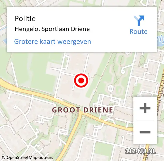 Locatie op kaart van de 112 melding: Politie Hengelo, Sportlaan Driene op 24 april 2024 14:40