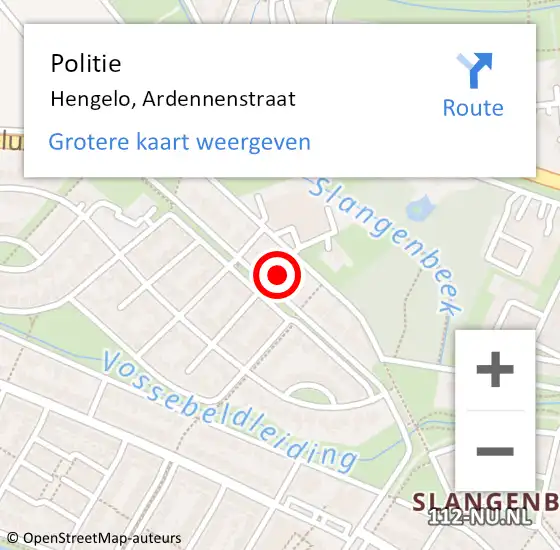 Locatie op kaart van de 112 melding: Politie Hengelo, Ardennenstraat op 24 april 2024 14:46