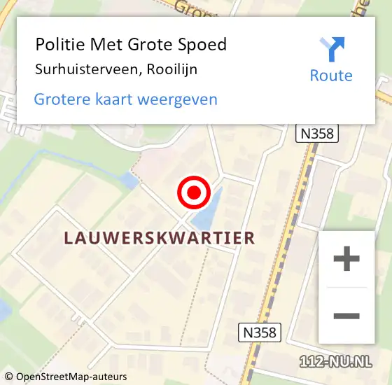 Locatie op kaart van de 112 melding: Politie Met Grote Spoed Naar Surhuisterveen, Rooilijn op 24 april 2024 14:56