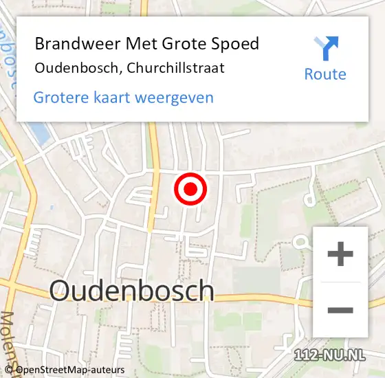 Locatie op kaart van de 112 melding: Brandweer Met Grote Spoed Naar Oudenbosch, Churchillstraat op 24 april 2024 15:03